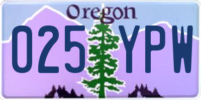 OR license plate 025YPW