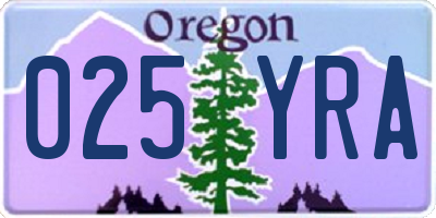 OR license plate 025YRA