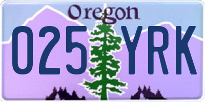OR license plate 025YRK