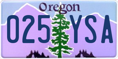 OR license plate 025YSA