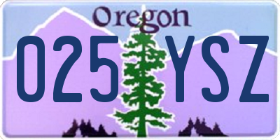 OR license plate 025YSZ