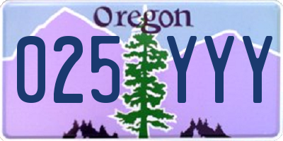 OR license plate 025YYY