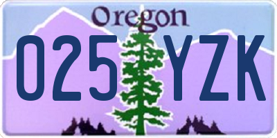 OR license plate 025YZK