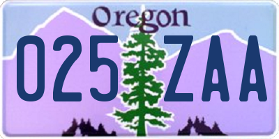 OR license plate 025ZAA