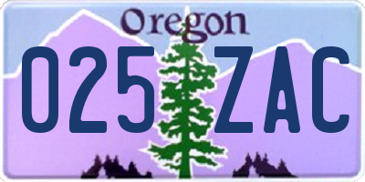 OR license plate 025ZAC