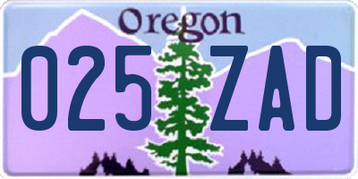 OR license plate 025ZAD