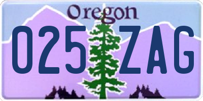 OR license plate 025ZAG