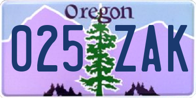 OR license plate 025ZAK