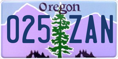 OR license plate 025ZAN