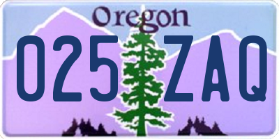 OR license plate 025ZAQ