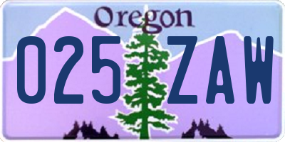 OR license plate 025ZAW