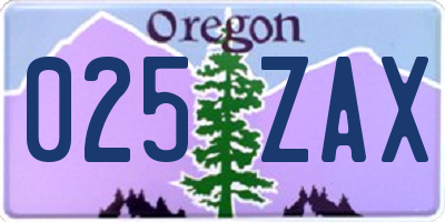 OR license plate 025ZAX
