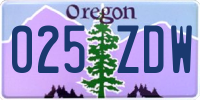 OR license plate 025ZDW