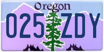 OR license plate 025ZDY