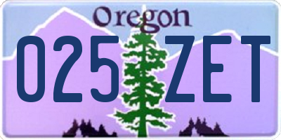 OR license plate 025ZET