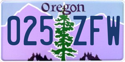 OR license plate 025ZFW