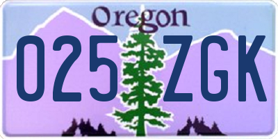 OR license plate 025ZGK