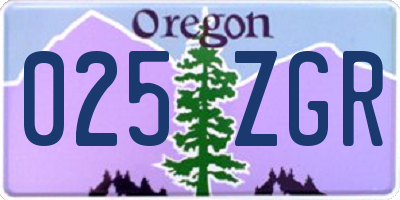 OR license plate 025ZGR