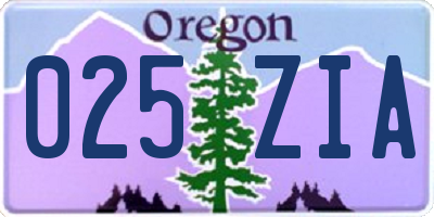 OR license plate 025ZIA