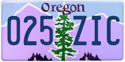 OR license plate 025ZIC