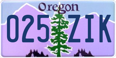 OR license plate 025ZIK