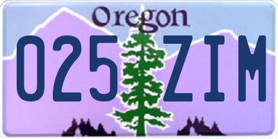 OR license plate 025ZIM