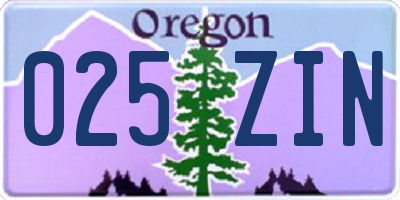OR license plate 025ZIN