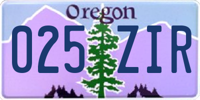 OR license plate 025ZIR