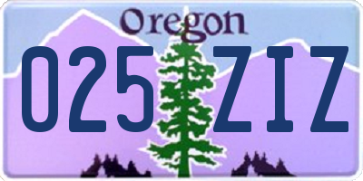 OR license plate 025ZIZ