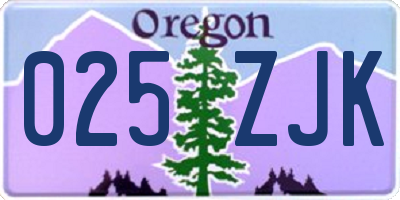 OR license plate 025ZJK