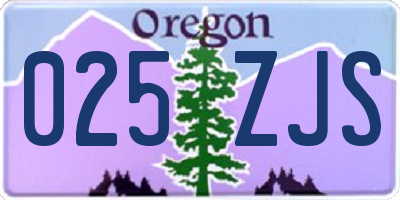OR license plate 025ZJS