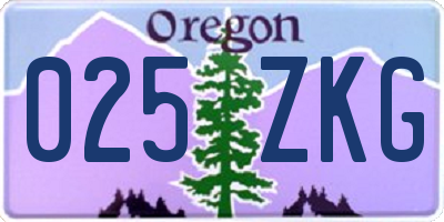 OR license plate 025ZKG