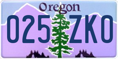 OR license plate 025ZKO