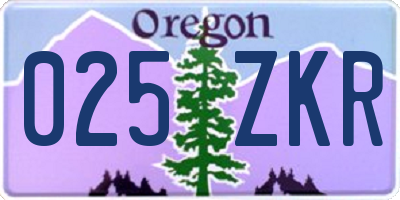 OR license plate 025ZKR