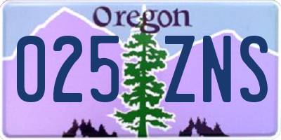 OR license plate 025ZNS
