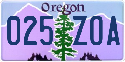 OR license plate 025ZOA