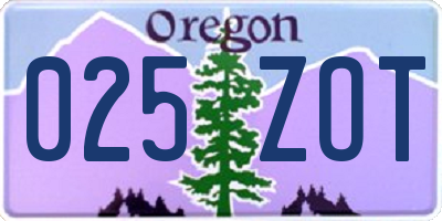 OR license plate 025ZOT