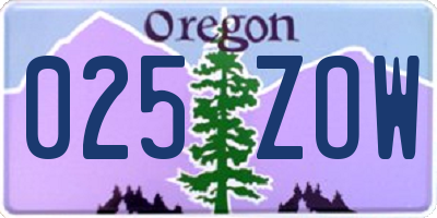 OR license plate 025ZOW