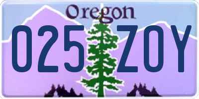 OR license plate 025ZOY