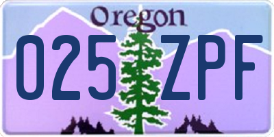 OR license plate 025ZPF