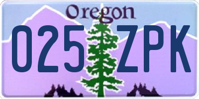 OR license plate 025ZPK