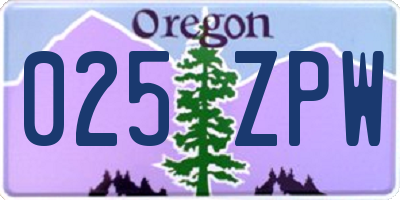 OR license plate 025ZPW