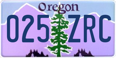 OR license plate 025ZRC