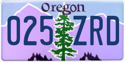 OR license plate 025ZRD