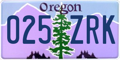 OR license plate 025ZRK