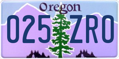 OR license plate 025ZRO