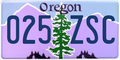 OR license plate 025ZSC