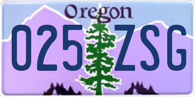 OR license plate 025ZSG