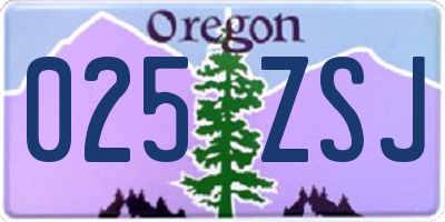 OR license plate 025ZSJ