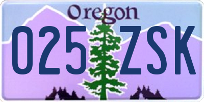 OR license plate 025ZSK